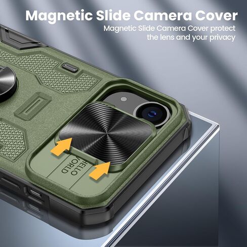 VEGO Phone Case for iPhone 15, with Built-in Slide Camera Cover & Anti-Peeping Screen Protector Full-Body Drop Protection Shockproof Magnetic Kickstand Phone Cover for iPhone 15-Green in Saudi Arabia
