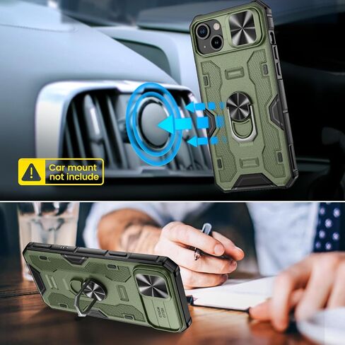 VEGO Phone Case for iPhone 15, with Built-in Slide Camera Cover & Anti-Peeping Screen Protector Full-Body Drop Protection Shockproof Magnetic Kickstand Phone Cover for iPhone 15-Green in Saudi Arabia