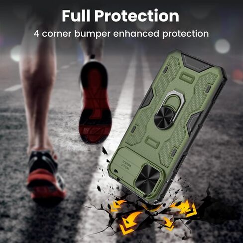 VEGO Phone Case for iPhone 15, with Built-in Slide Camera Cover & Anti-Peeping Screen Protector Full-Body Drop Protection Shockproof Magnetic Kickstand Phone Cover for iPhone 15-Green in Saudi Arabia