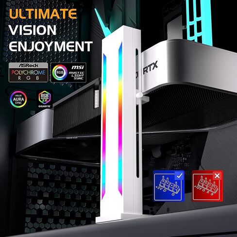 DS White RGB Graphics Card GPU Support Bracket, Single Slot Cards, Support Video Card Holder Bracket with 5V 3PIN ARGB LED, Anodized Aerospace Aluminum (H Series) in Kuwait