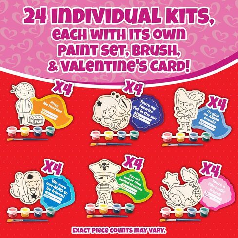 Mermaid & Pirate Wood Painting Kits (24 ct)- Perfect Goodie Bag Party Favors for Kids Birthday Party -Each has a Wood Craft, Paints, Brush & Sticker for Boys & Girls -Kids Multi-Item Party Favor Packs in Saudi Arabia