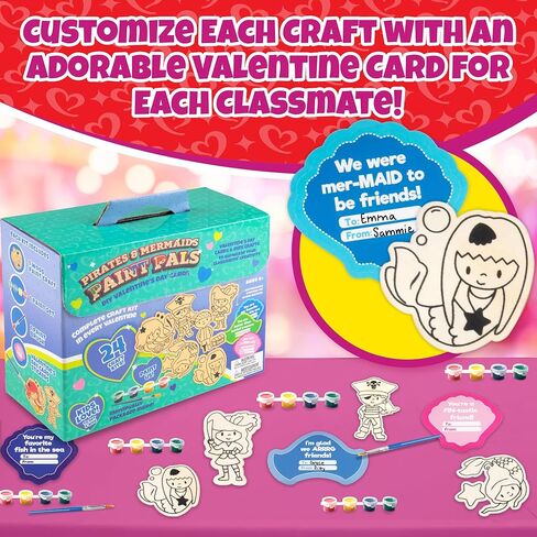Mermaid & Pirate Wood Painting Kits (24 ct)- Perfect Goodie Bag Party Favors for Kids Birthday Party -Each has a Wood Craft, Paints, Brush & Sticker for Boys & Girls -Kids Multi-Item Party Favor Packs in Saudi Arabia