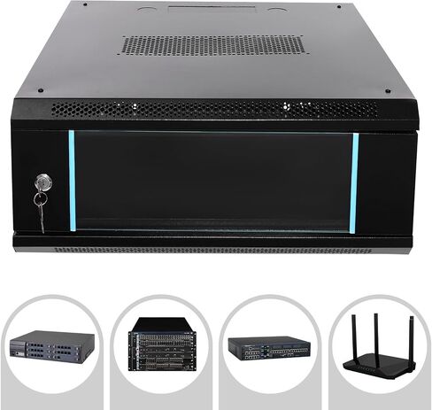 4U Server Rack Enclosure, Wall Mount Rack Enclosure with Glass Door Secure Lock Removable Side Panel, Max. Load Capacity: 110.23lbs (23.62 * 17.72 * 9.45in) in Saudi Arabia