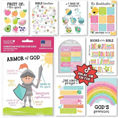 9 Retro Sunday School Decorations For Classroom - Sunday School Posters, Christian Posters, Christian Classroom Decor, Books Of The Bible Poster, 10 Commandments For Kids, Bible Timeline Chart in Saudi Arabia
