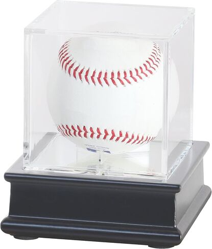 DisplayGifts Baseball Display Case Wooden Stand Lacrosse Ball Holder- Pro Graded UV Protection Cube for a Home Run or Autographed Ball, Black Stand in Saudi Arabia