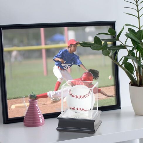 DisplayGifts Baseball Display Case Wooden Stand Lacrosse Ball Holder- Pro Graded UV Protection Cube for a Home Run or Autographed Ball, Black Stand in Saudi Arabia
