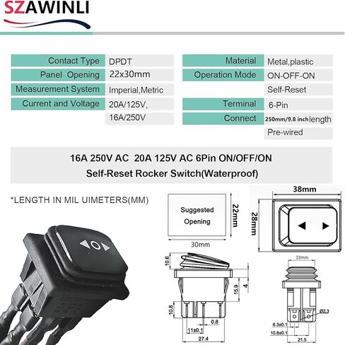 AWINLI DPDT Instantaneous Reverse Polarity Switch AC 16A 20A Control Motor 6Pin3 Position ON/Off/ON125V-250V Black Remote Control Lever Toggle Switch with Wire for Marine, Linear Actuator (2Pack) in Saudi Arabia