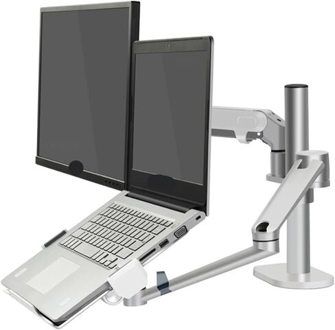 OL-3S ALUMINUM ارتفاع المكتب قابل للتعديل مزدوج الذراع 17-32 "الحامل شاشة + 12-17" كمبيوتر محمول الذراع حامل الحركة الكاملة (الفضي) in Kuwait