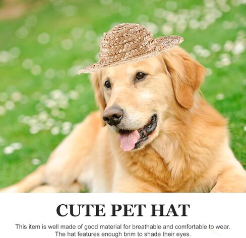 قبعة ULTECHNOVO Pet Sombrero من القش - قبعة صيفية للحماية من الشمس قابلة للتعديل في هاواي حديقة الشمس قبعة دلو للشاطئ للكلاب الصغيرة والقطط (الحجم S) in Kuwait