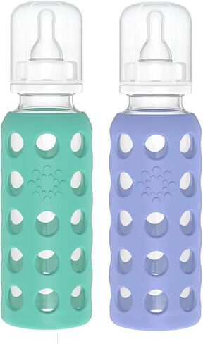 Lifefactory Glass Baby Bottle with Silicone Sleeve, 2 Pack (Blue, 4oz) in Kuwait