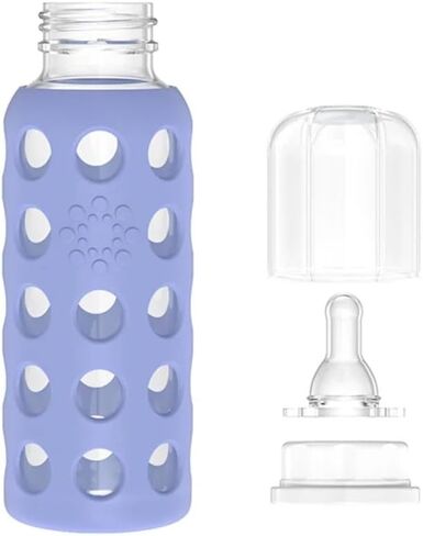 Lifefactory Glass Baby Bottle with Silicone Sleeve, 2 Pack (Blue, 4oz) in Kuwait