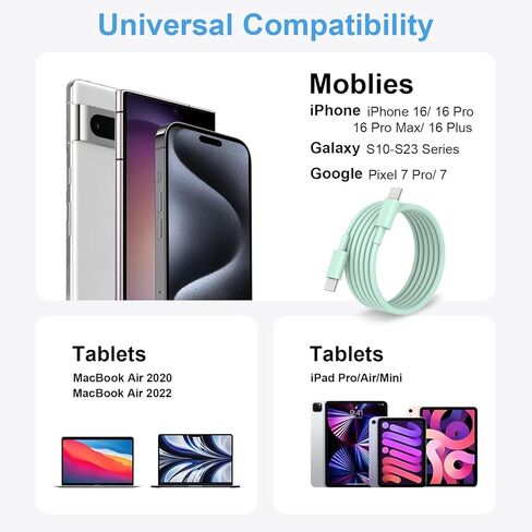 كبل USB C إلى USB C ، سلك شاحن سريع من النوع C Charger ، 3 حزمة كابل لـ iPhone 16 15 Pro/Plus/Pro Max/MacBook Air/Galaxy S25/S24/Laptops （أبيض） in Kuwait