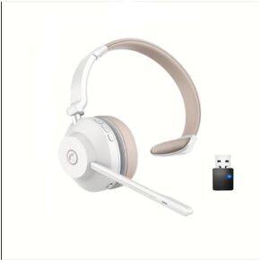 Wireless Headset with Microphone, USB Adapter, White and Beige