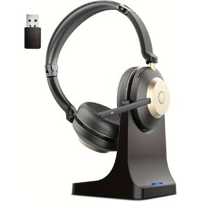 Wireless Headset with Charging Stand, 45 Hours Battery Life, USB Adapter, Black
