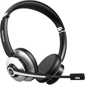 Wireless Headset with Microphone, Bluetooth Headphones, Black and Silver