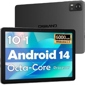 DigiLand 10.1" Android 14 Tablet | 10GB RAM (4GB+6GB Expansion) | 64GB ROM | MTK Helio G80 Octa-Core | Dual Camera & Speakers | 12H Battery | WiFi/BT5.0 | Includes Case, Adapter, USB
