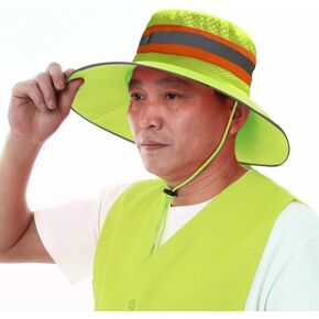 High Visibility Reflective Sun Hat Summer Wide Brim Work Safety Bucket Hat Outdoor UV Protection Worker Boonie Hats