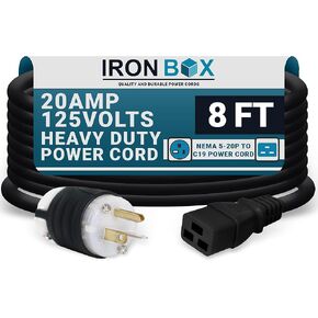 IronBox Electric 5-20P to C19 Power Cords - 20A,125V,12/3 SJT - UL Listed Extension Cable Adapter - Power Supply Cables - Heavy Duty Plug and Cord for Computer, PDU, Data Centers & More (15ft, Molded)