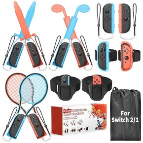 [𝗦𝘄𝗶𝘁𝗰𝗵 𝟮/𝟭 𝗖𝗼𝗺𝗽𝗮𝘁𝗶𝗯𝗹𝗲] - Switch Sports Accessories Bundle for Nintendo Switch 2 (2025)/ Switch 1/ OLED, MENEEA 13-in-1 Family Party Kit with Carrying Bag - Compatible with Joy-con 2 & All Switch Sports Game