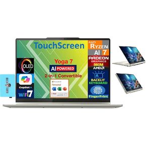 Lenovo Yoga 7 AI Powered 2-in-1 Laptop 14.0" Touchscreen OLED WUXGA Display (AMD Ryzen AI 7 350, 16GB LPDDR5X, 2TB M.2 PCIe SSD, Win 11 Home) w/MS 365 Personal, DKZ USB Port Expander