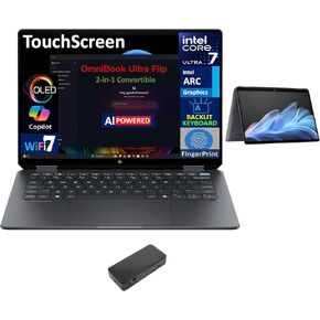HP OmniBook Ultra Flip AI Powered 2-in-1 Laptop 14.0" Touchscreen OLED 2.8K Display (Intel Ultra 7-256V, 16GB LPDDR5X, 4TB PCIe SSD, Backlit KB, Fingerprint, 2 Thunderbolt 4, Win 11 Home) w/USB-C Dock