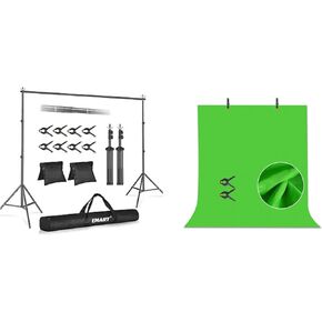 Emart Backdrop Stand 10x8.5ft (WXH) استوديو صور قابلة للتعديل قابلة للتعديل مع مجموعة دعم الشاشة الخضراء مع اثنين من العارضة ، 10 مشابك خلفية ، 2 أكياس رملية وحقيبة حمل لحفلات أحداث الديكور
