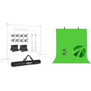 EMART Backdrop Stand 10x7ft(WxH) Photo Studio Adjustable Background Stand Green Screen with 2 Crossbars, 10 Clamps, 2 Sandbags and Carry Bag for Parties, Events Decoration, Wedding, Photography -White