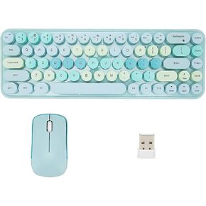 Keyboard and Mouse Combo, Keyboard Mouse Combo 2.4GHz Wireless Cute Retro 68 Round Keycaps 3 DPI Keyboard and Mouse for Family Office Gaming, for PC, Laptop,Tablet,Computer Windows (Blue Mixed Color)