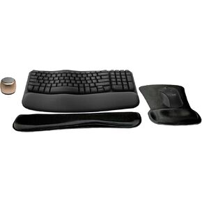 Logitech MK670 Comfort Wave Wireless Keyboard & Mouse Combo Home Office Active Lifestyle Modern Bundle with Micro Portable Wireless Bluetooth Speaker, Gel Wrist Pad & Gel Mouse Pad