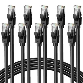 Ethernet Cable 7ft-10pack Cat5E/Cat6, 24AWG Pure Copper Direct Burial, 10Gbps 550MHz RJ45 Patch LAN Cord Waterproof UV-Resistant, Outdoor&Indoor, Internet Cable for Router, Modem, PC, Streaming -Black