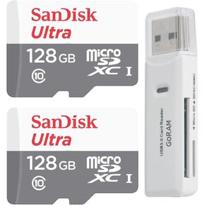 SanDisk 128GB Ultra (2 Pack) MicroSD Class 10 100MB/s Micro SDXC Memory Card SDSQUNR-128G Bundle with (1) GoRAM Reader (128GB, 2 Pack)