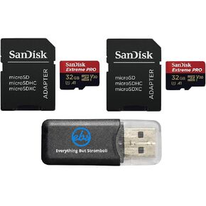 SanDisk 32GB Micro SDHC Extreme Pro Memory Card 2 Pack Works with GoPro Hero 8 Black, Max 360 Action Cam U3 V30 4K A1 Class 10 (SDSQXCG-032G-GN6MA) Bundle with 1 Everything But Stromboli Card Reader