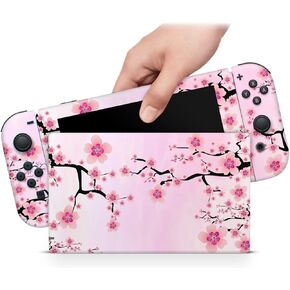 ZOOMHITSKINS Compatible with Switch Skin Cover Blossom Traditional Fancy Pink Japanese Garden Famous Sakura Rose 3M Vinyl Decal Sticker Wrap, Made in The USA