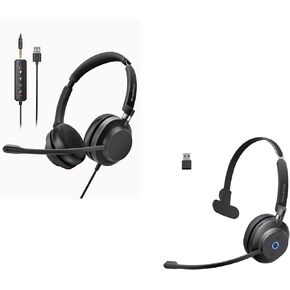 USB Headset with Microphone for PC - Wired Noise Reduction Office Headset for Laptop/Mac, Bluetooth Wireless Headset with Mic for PC, Phone, Laptop, Office, Home