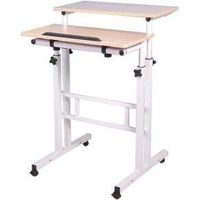 SogesGame Mobile Laptop Stand 23.6 inches Small Rolling Standing Desk with Wheels Height Adjustable Standing Desk, Maple