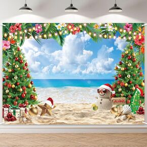 7 x 5 FT Christmas July Backdrop - Extra Large Aloha Tropical Beach Summer Holiday Decoration, Festive Photo Background Booth Prop for Indoor Outdoor Party