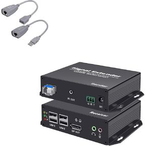 DisplayPort KVM Extender Over Fiber & USB to Ethernet Adapter Over Cat5