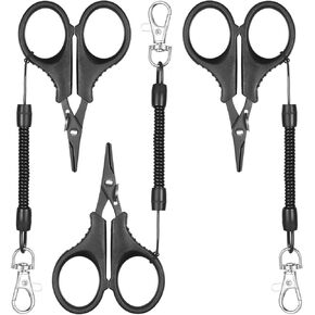 3 Pieces Fishing Scissors, Portable Stainless Steel Fishing Braided Line Cutter Titanium Coating with Hook and Retractable Coil Lanyards Fish Accessories Gift in Kuwait