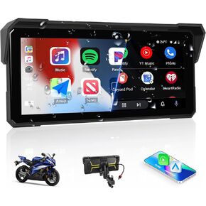 CarPlay Screen for Motorcycle,Portable Wireless Carplay/Android Auto for Motorcycle,8.1 inch IPS Waterproof Portable Radio GPS Display for Motorbike with Mirror Link,Bluetooth,EQ,TF Port