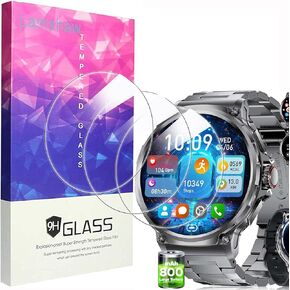 Compatible for SUNKTA EF10 Military Smart Watch Screen Protector, [3 Pack] 9H Tempered Glass Screen Protector Film Compatible for SUNKTA EF10 1.85" Military Smart Watch (3 Pack)