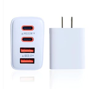 [2-Pack] 40W Fast Charger Wall Block, 4-Port PD USB C & USB A Wall Charger, High-Speed USB Block Charger USB Type C Compatible with iPhone 16 15 14 13 12 Pro Max