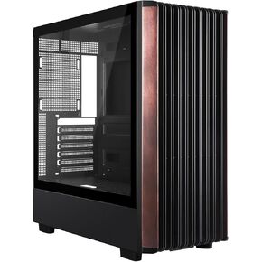 ATX Mid Tower Gaming PC Case - Tempered Side Glass Panel - Dual Chamber - Walnut Wood Front - Can Build in 12 ARGB PWM Fans High Airflow 360MM RAD Supports for ATX/mATX/Mini ITX Motherboards Black
