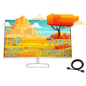 HP Monitor 32" VA Panel, FHD(1920X1080), Anti-Glare Display, 100Hz Refresh Rate, 7 MS Response Time, 2 x HDMI 1.4, 1 x VGA, 16:9 Aspect Ratio, Silver, with HDMI Cable
