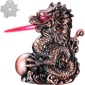 Torch Lighter, Creative Desktop Retro Dragon-Shaped Butane Lighter, Cool Adjustable Jet Red Flame Vintage Lighter, Refillable Butane Lighter for Tabletop Ornament Men Boyfriends Indoor (Red Copper-A)