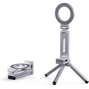 360° Rotation Magnetic Phone Stand with Tripod,Portable and Foldable Aluminium Alloy Phone Holder,Suitable for iPhone and All Mobile Phones,Essential Items for Flying or Traveling（Silver）