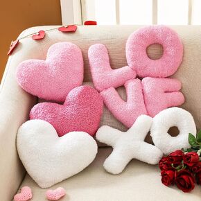 Beeveer 5 Pcs Valentine White Pink Red Heart Shape Pillow Cute Love Words Shaped Heart Shaped Pillow Soft Heart Throw Pillow Plush Heart Cushion for Girls Friends Children Gift Living/Dining Room in Kuwait