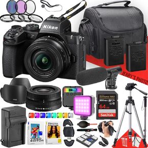 كاميرا Nikon Z50ii بدون مرآة مع Nikkor Z DX 16-50 مم F/3.5-6.3 VR Lens + Microphone + LED Light + 64GB Memory + Monopod + Filters + Tripod + More (حزمة 33pc)