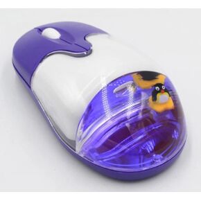 Wireless Aqua Mouse with Penguin Frutiger Aero Design 3D, Purple, USB Plug and Play, Battery Powered
