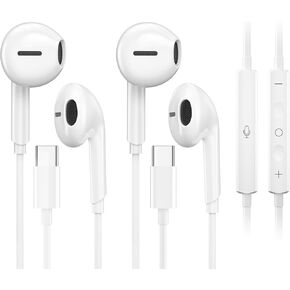 2 Packs USB C Headphones for iPhone 16/15 Pro Max iPad Plus Type C Earphones with Microphone Volume Control USB C Wired Earbuds USB Type C Earphone for Samsung S25 Ultra S24 S23 S22 S21 S20 A55