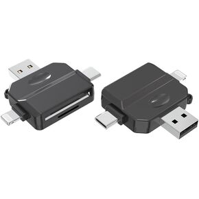 3 in 1 Card Reader White 2 Pack, Support Type-C Lightning Interface USB Male to SD and TF Card Portable Card Reader for Computer Laptop Cell Phone Camera Photos Easily Transfer